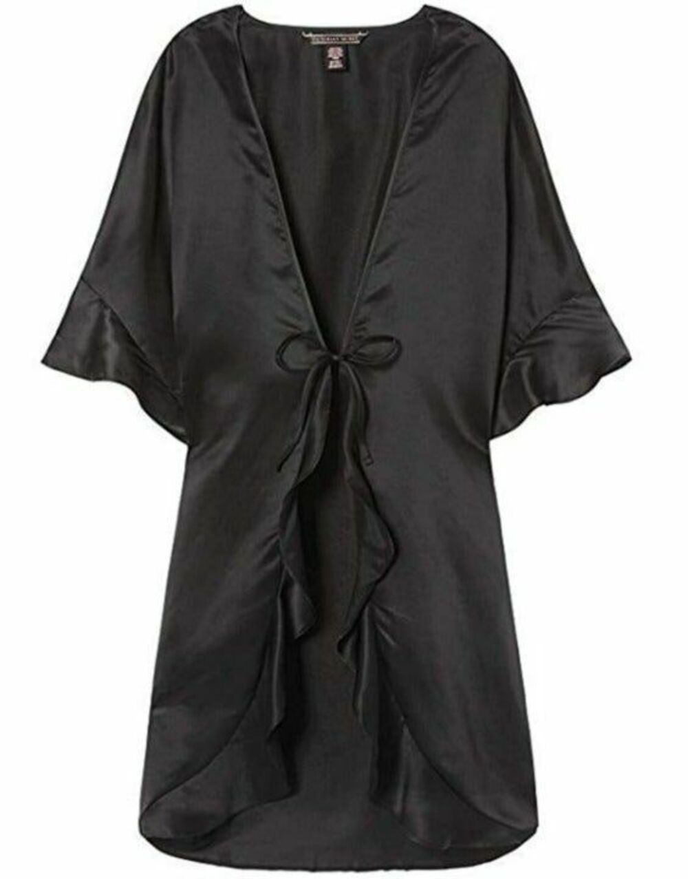 Victoria's Secret Sexy Satin Kimono Black Ruffle Robe black NEW